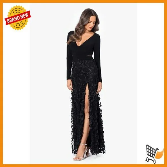 Long Sleeve V-Neck Floral Gown Formal Dress Size 4 - Picture 3 of 7